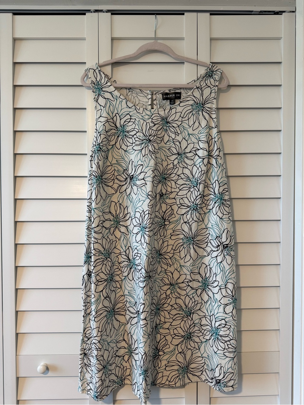 Harper 241 Floral Linen Blend Sleeveless Dress Size 1X